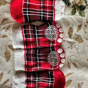 Red Plaid dog Socks with Non-Slip Soles